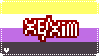 a xe/xim pronun stamp with the nonbinary flag in the background